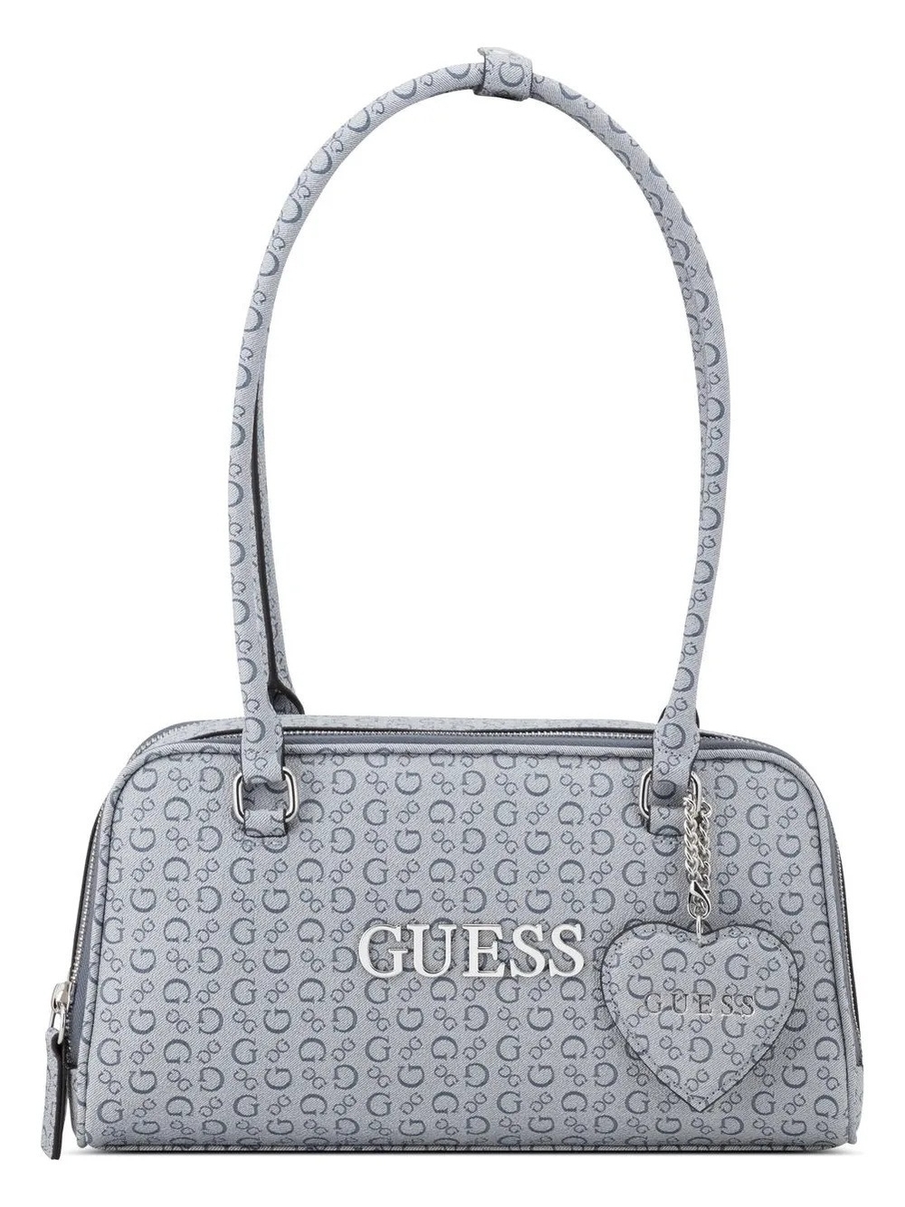 GUESS Gray Logo Heart Charm Shoulder Bag